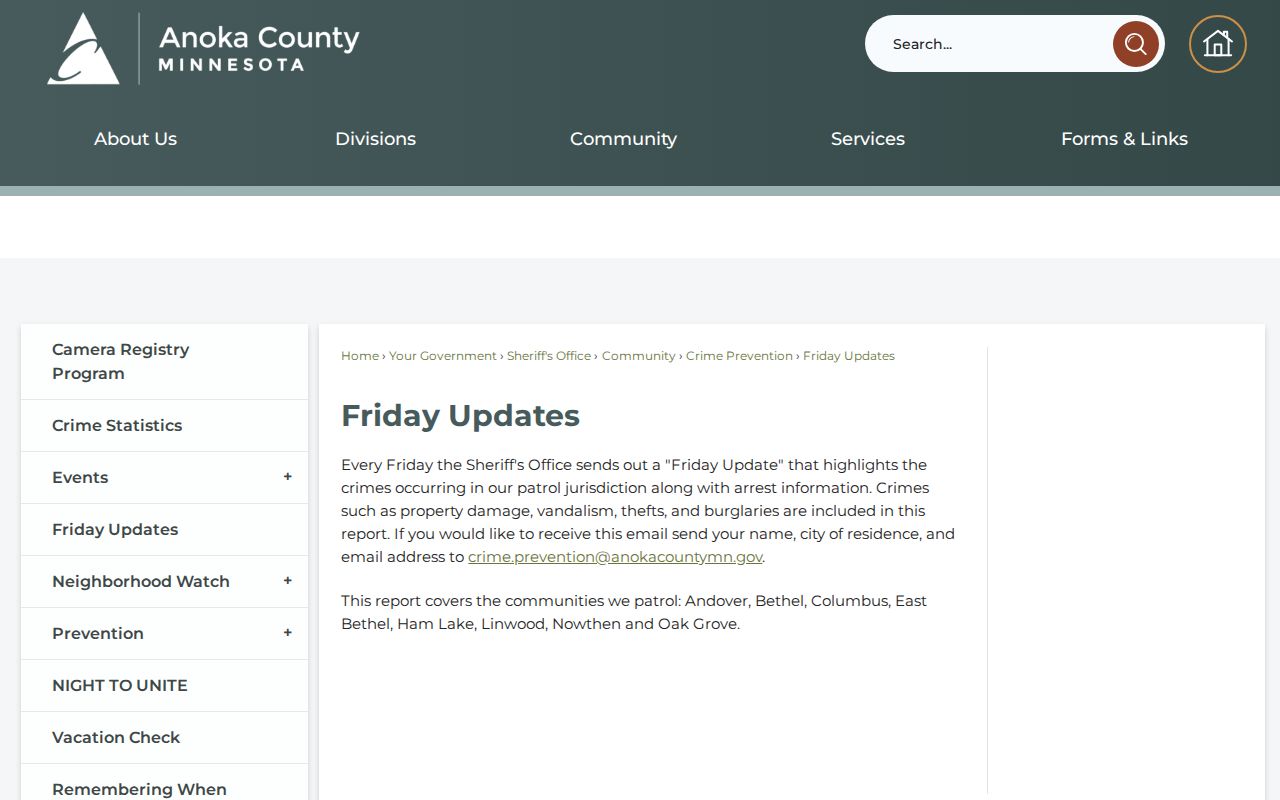 Anoka County Friday Updates weekly arrest and public-safety record source
