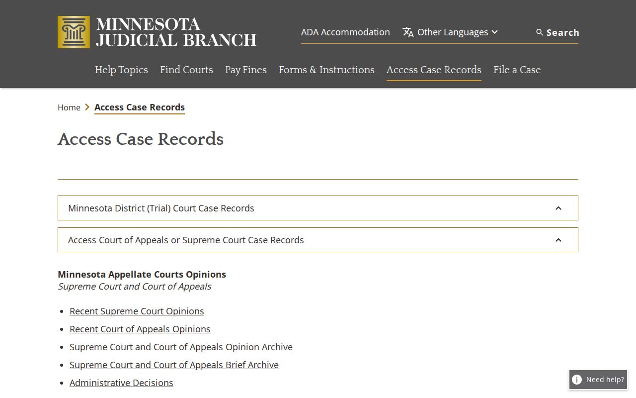 Minnesota court records access for Anoka County booking case dispositions
